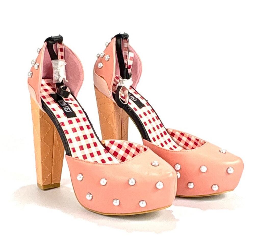 IRON FIST Pink Pearl Studded Platform Heels Womens US 8 High Heel Shoes